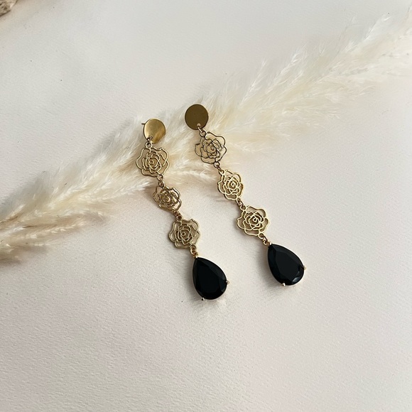 Elegant Floral Statement Earrings- Art Nouveau Rose Wedding Earrings - Picture 9 of 10